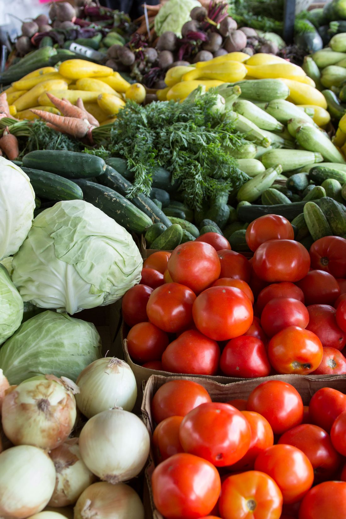 Fresh produce arranged at a food market